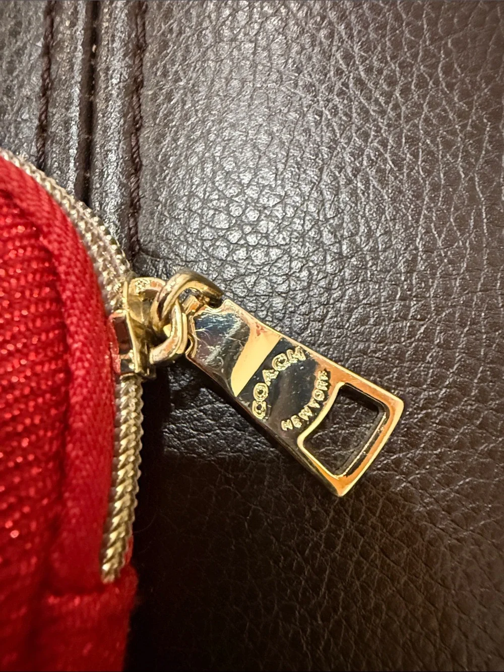 Coach Red Zip Card & Key Pouch with Gold Logo